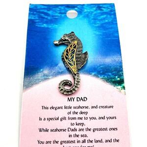 Dad Mixed Metal Gold and Silver Filigree Seahorse Lapel Pin Brooch